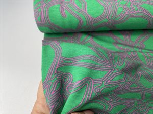 Viscose jersey - pink mønster på grøn bund